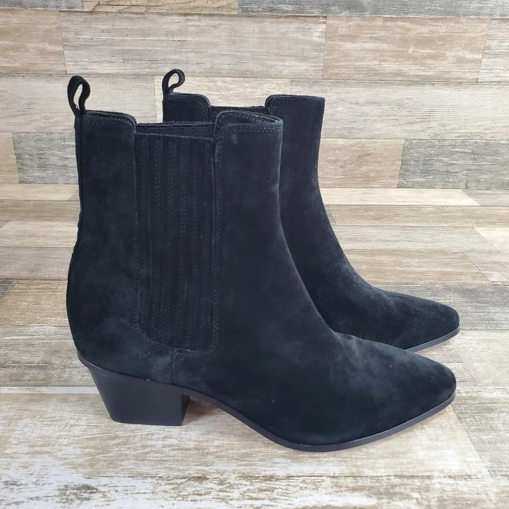Veronica Beard Alina Womens Chelsea Boots Sz 7 M Black Suede Leather Block Heel
